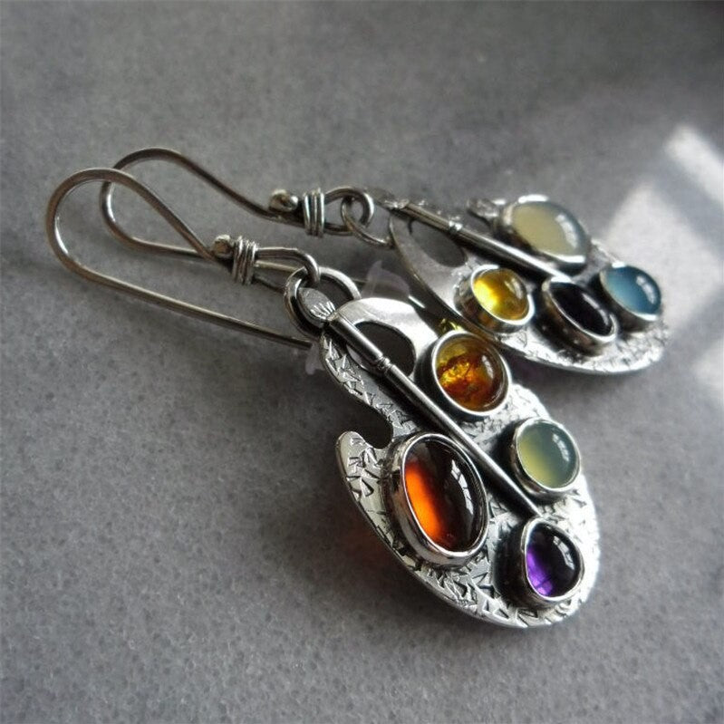 Colorful Asymmetrical Gemstone Artist Palette Earrings