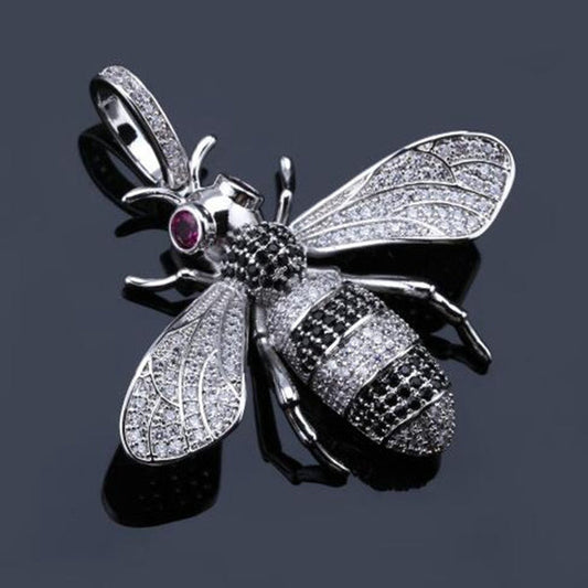 Silver Honey Bee Crystal Pendant Necklace