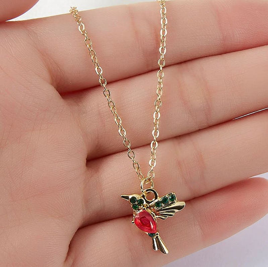 Red Crystal Hummingbird Charm Pendant Necklace