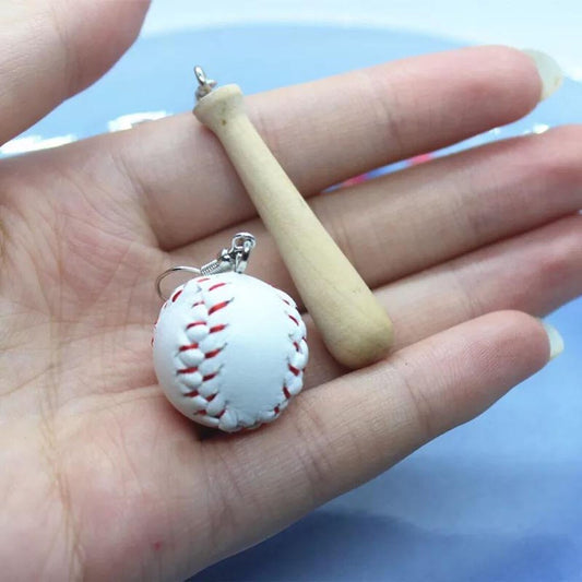 Asymmetrical Baseball Bat & Baseball Drop 3D Earrings