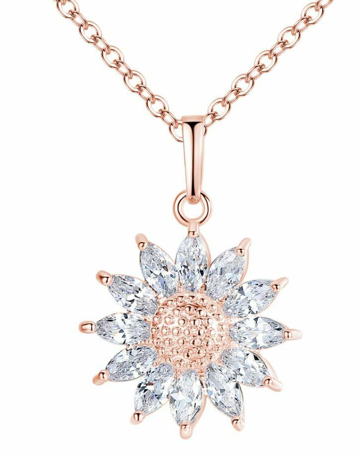 Elegant Simulated Diamond Crystal Rainbow Sunflower Necklace