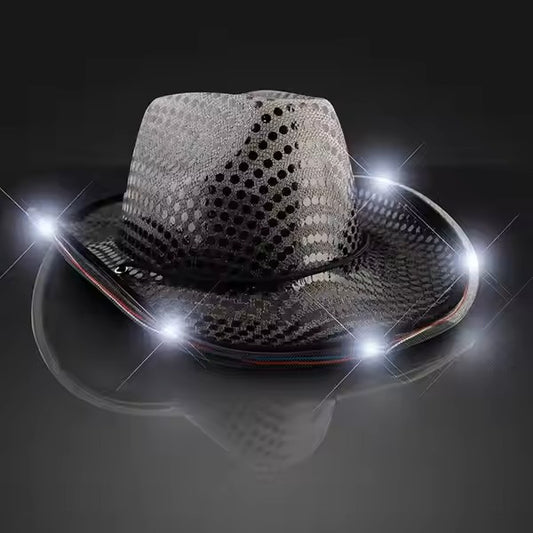 Sequin Light Up LED Flashing Cowboy Hat with Sequins LEDS, Cowgirl, Western