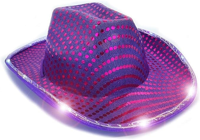 Sequin Light Up LED Flashing Cowboy Hat with Sequins LEDS, Cowgirl, Western