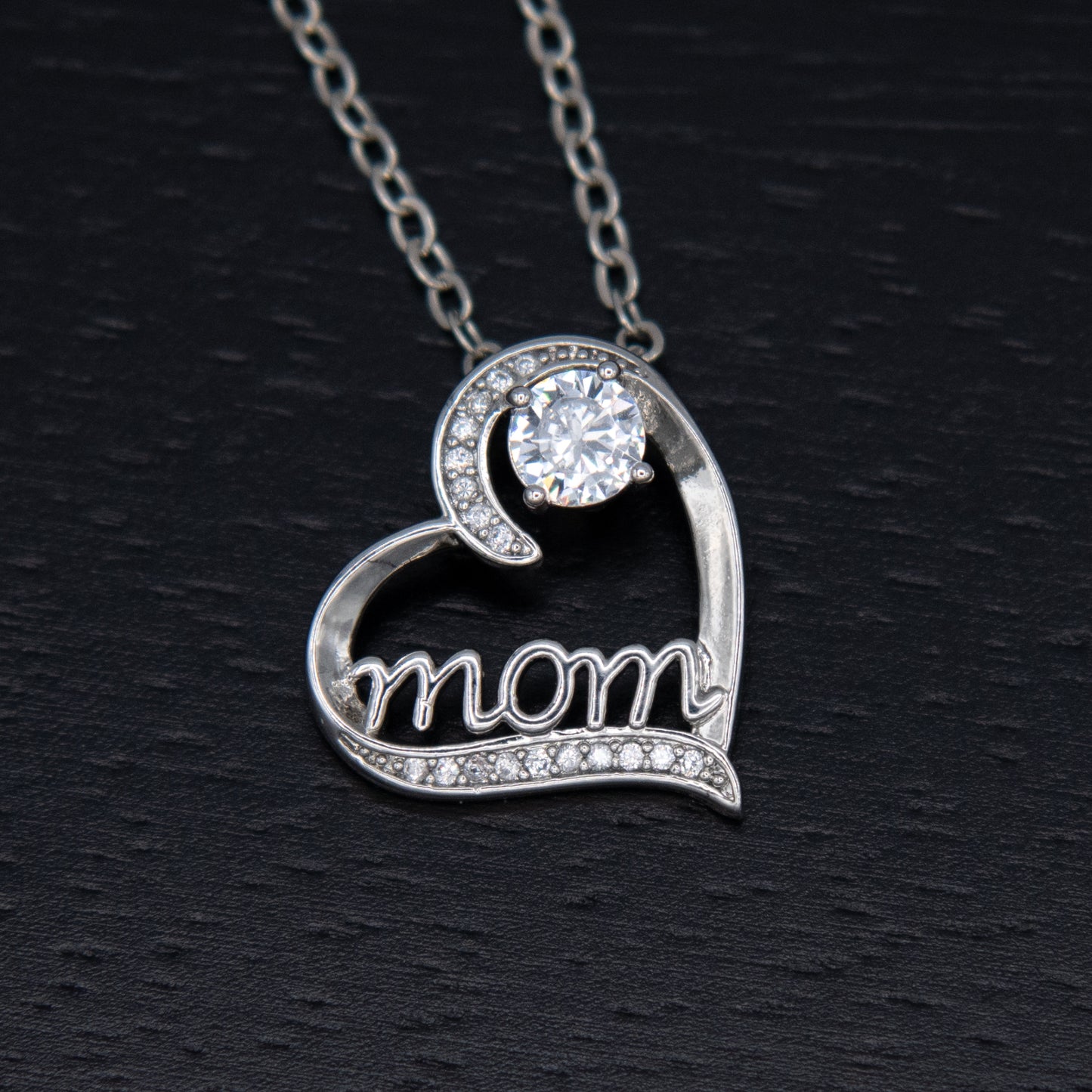 Silver Mom Necklace with Crystal