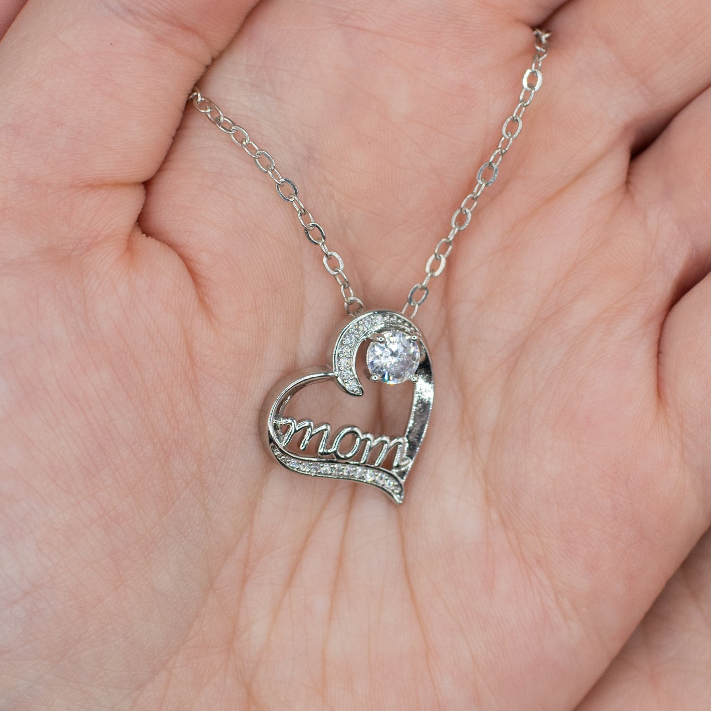 Silver Mom Necklace with Crystal
