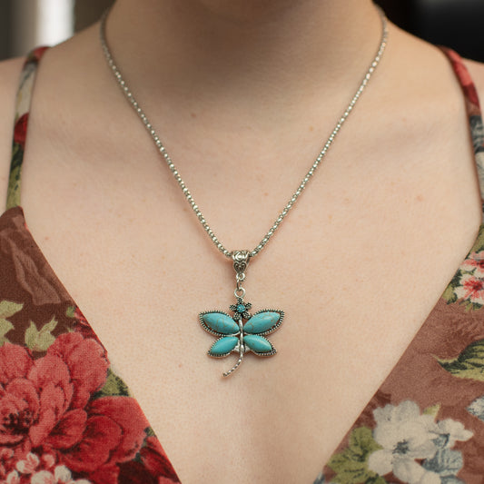 Boho Dragonfly Teal Necklace