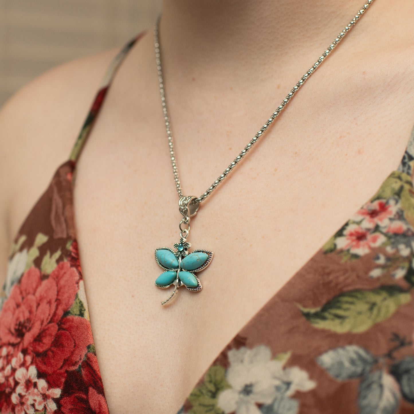 Boho Dragonfly Teal Necklace