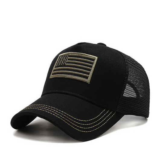 Black Embroidered American Flag Trucker/Baseball Hat/Cap
