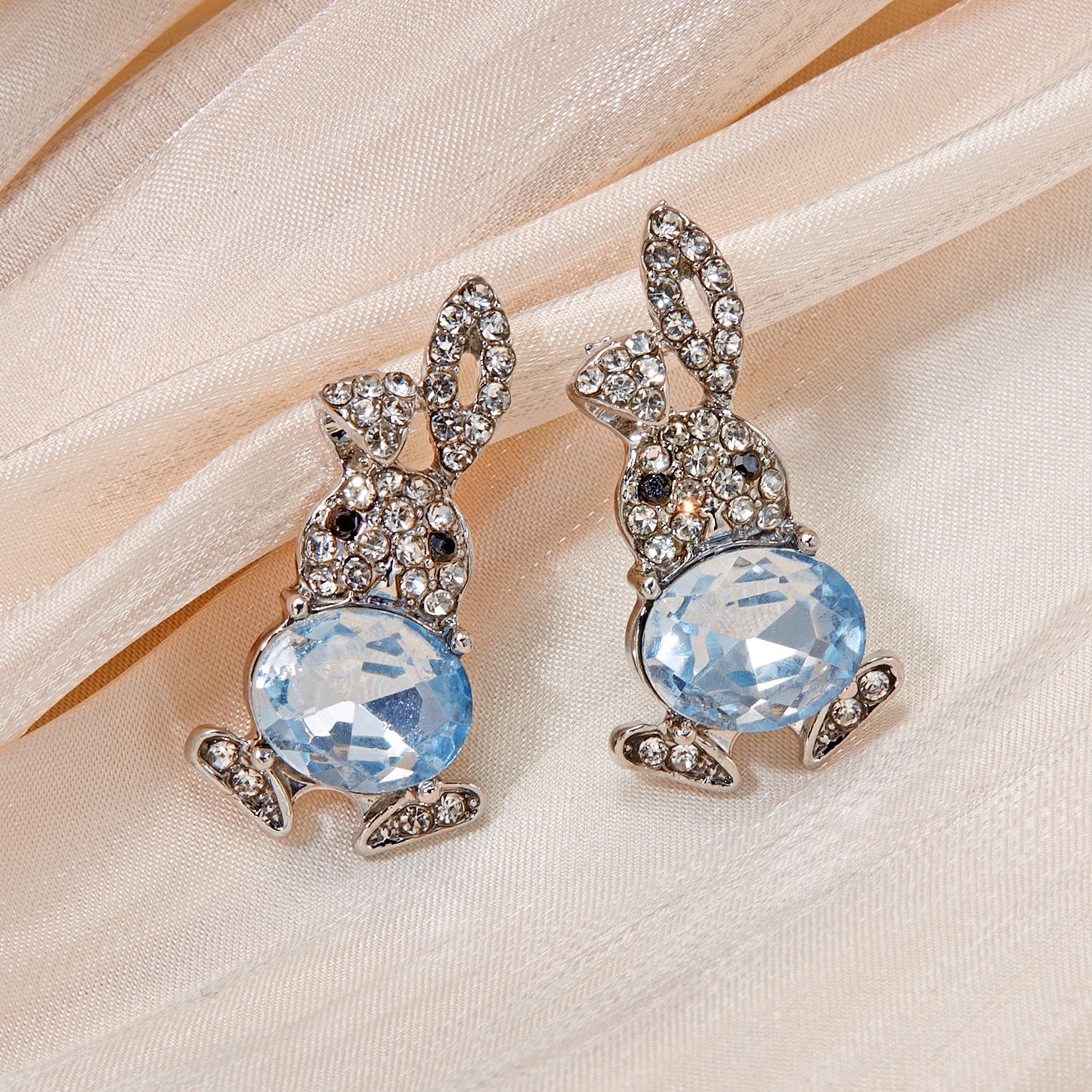 Silver Easter Bunny Earrings with Crystal Egg