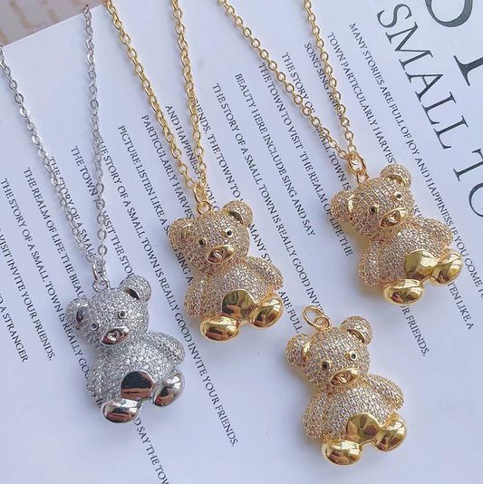 Beautiful Teddy Bear Crystal Necklace