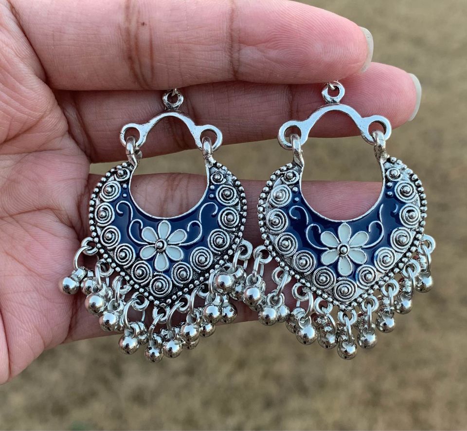 Boho Blue and Silver Dangle Earrings