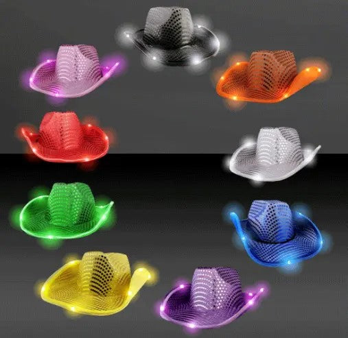 Sequin Light Up LED Flashing Cowboy Hat with Sequins LEDS, Cowgirl, Western