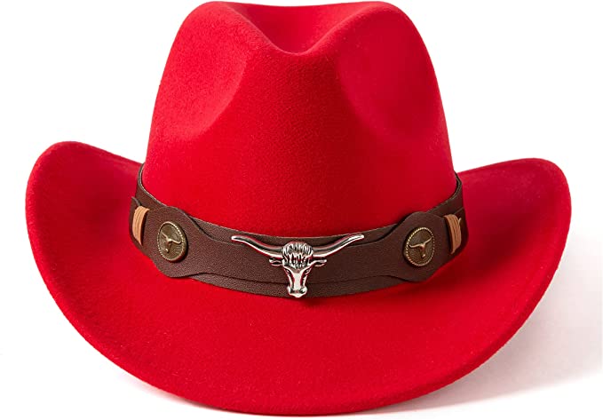 Western Cowboy, Cowgirl Hat, Bull Strap, Men Women Retro Wide Brim