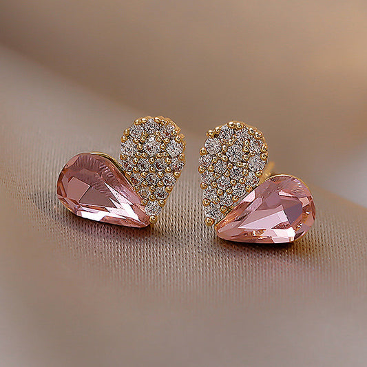 Pink & Silver Heart Stud Earrings