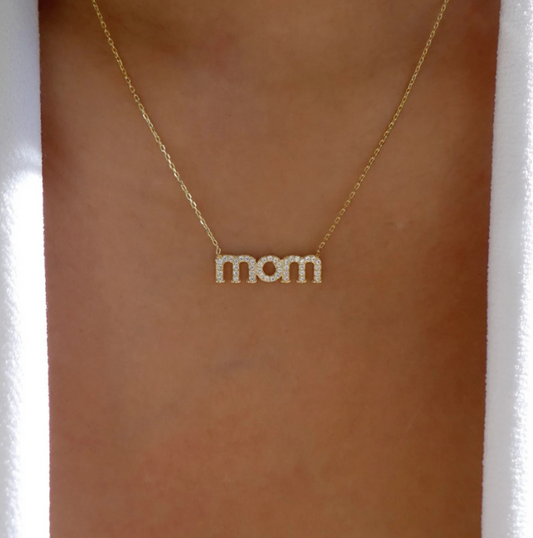 mom Crystal Necklace - Gold