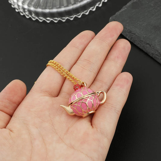 Pink & Gold Teapot Locket Necklace