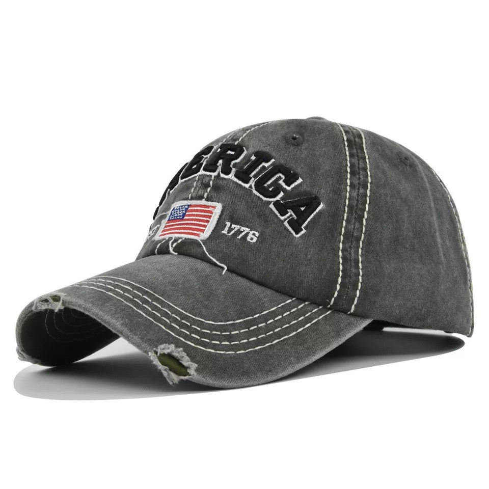 American Distressed Baseball Cap, 1776 American Flag USA, Men's Women
