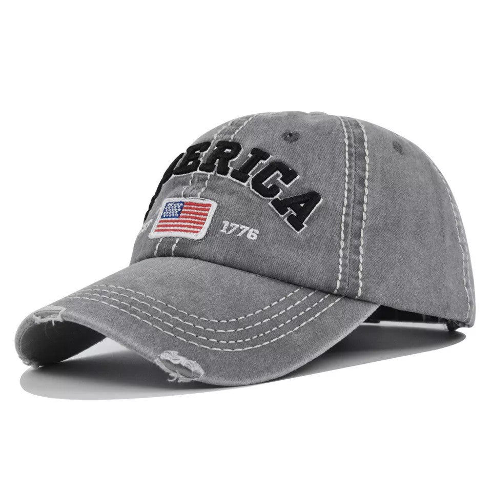 American Distressed Baseball Cap, 1776 American Flag USA, Men's Women