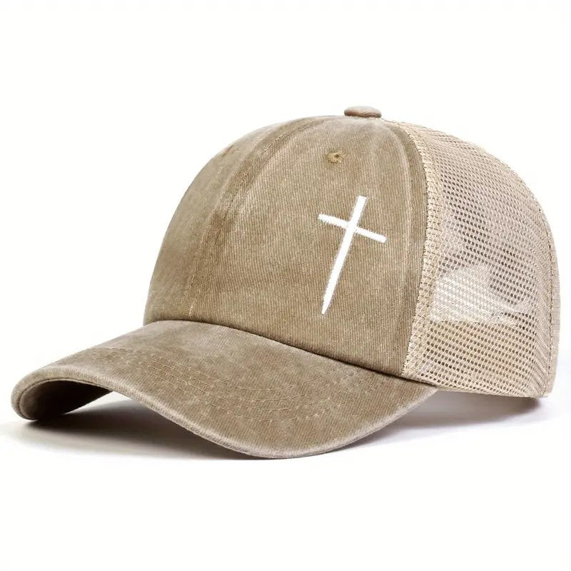 Christian Cross Embroidered Trucker Hat Adjustable Mesh Baseball Cap Unisex