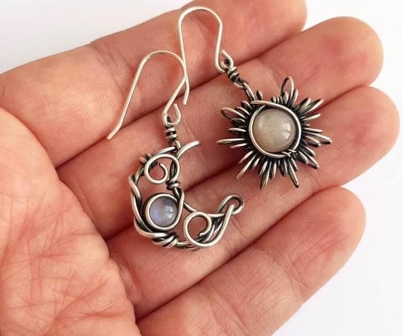 Boho Opal Sun and Moon Earrings