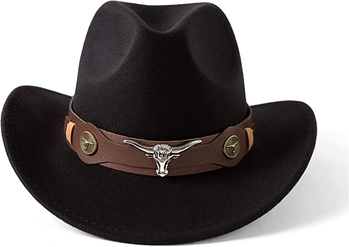 Western Cowboy, Cowgirl Hat, Bull Strap, Men Women Retro Wide Brim