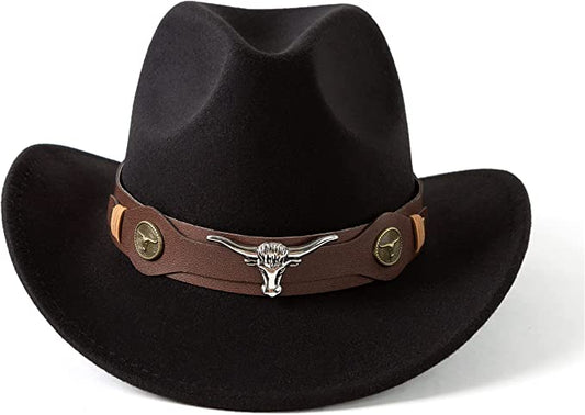 Western Cowboy, Cowgirl Hat, Bull Strap, Men Women Retro Wide Brim