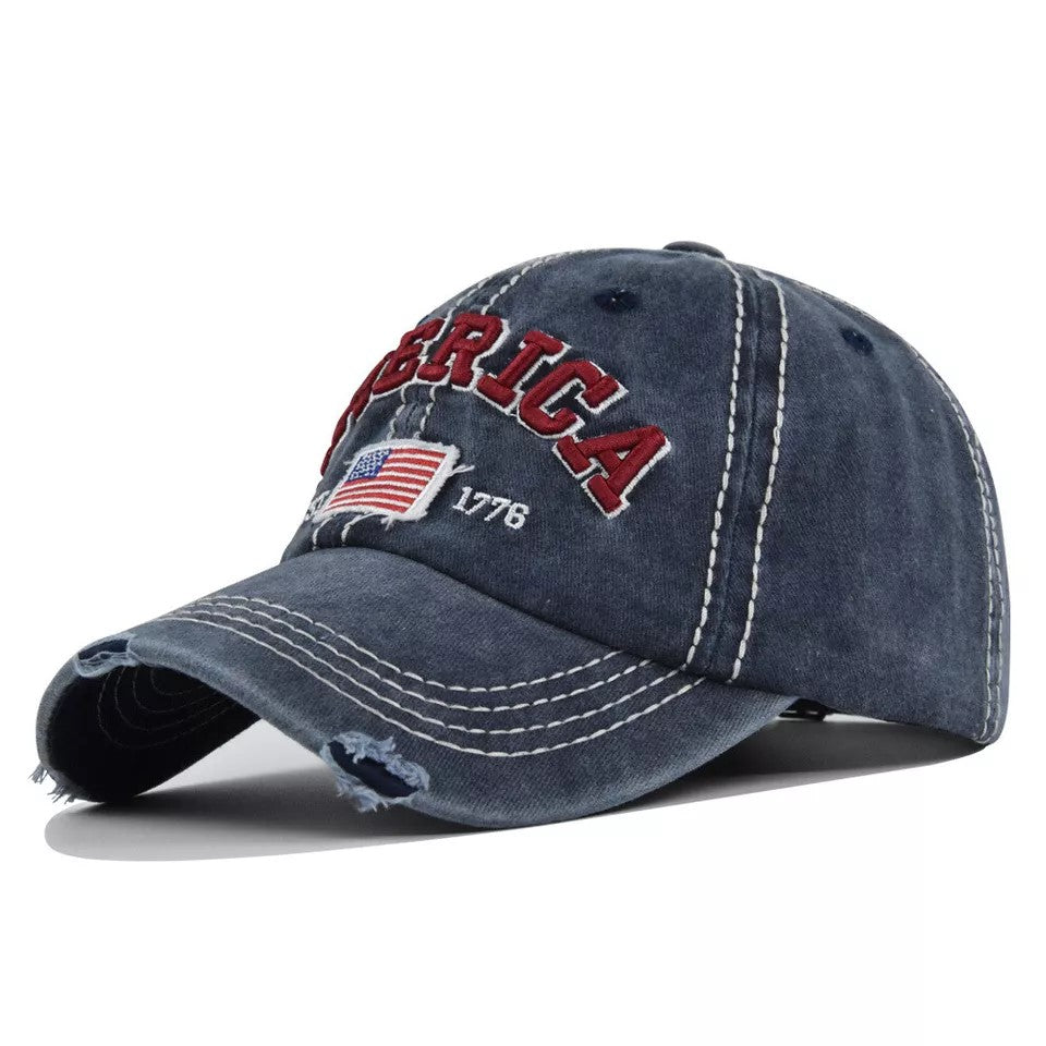 American Distressed Baseball Cap, 1776 American Flag USA, Men's Women
