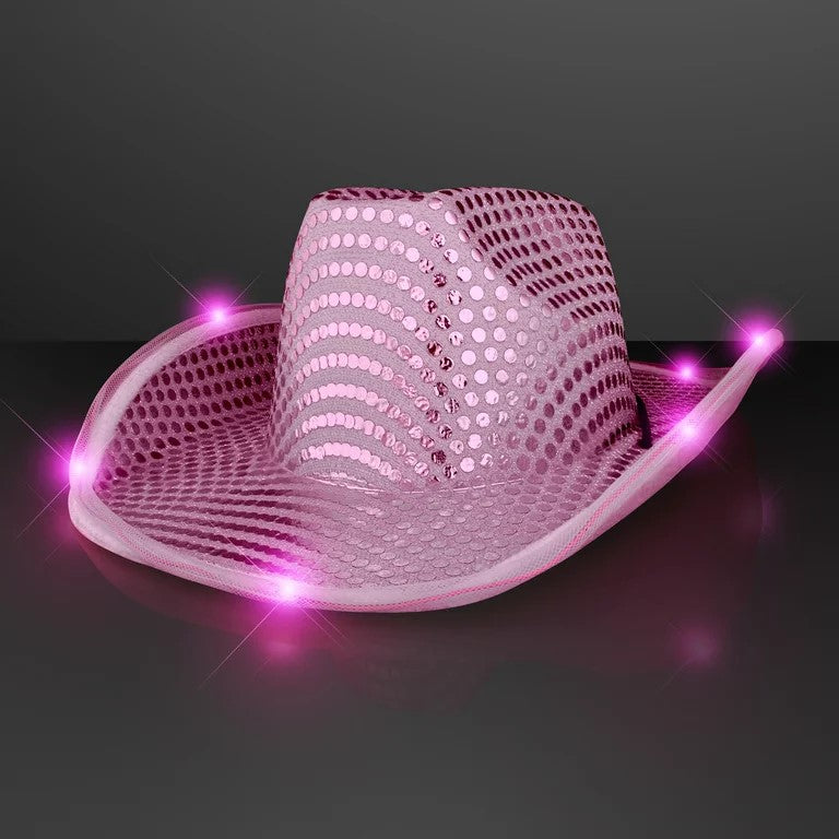 Sequin Light Up LED Flashing Cowboy Hat with Sequins LEDS, Cowgirl, Western
