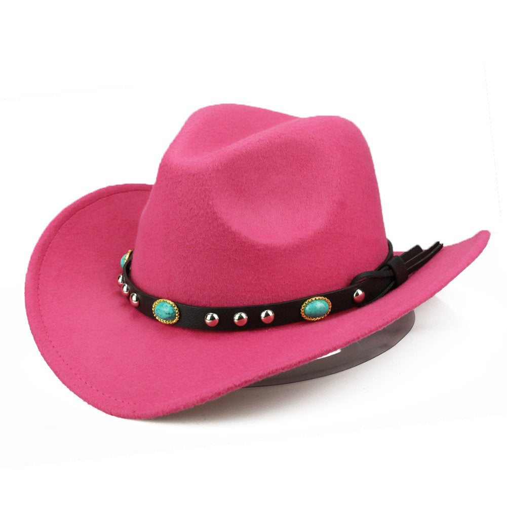 Western Cowboy, Cowgirl Hat, Turquoise Strap, Men Women Retro Wide Brim