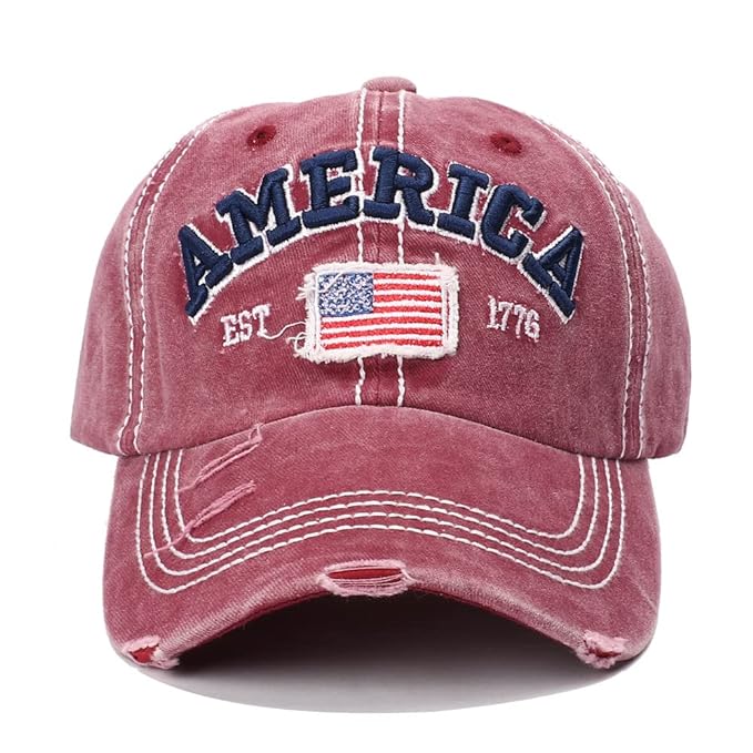 American Distressed Baseball Cap, 1776 American Flag USA, Men's Women