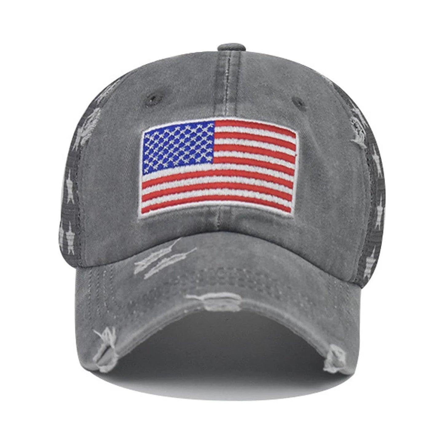 Black American Flag Star Trucker Cap-Washed Distressed USA Embroidery-Adjustable