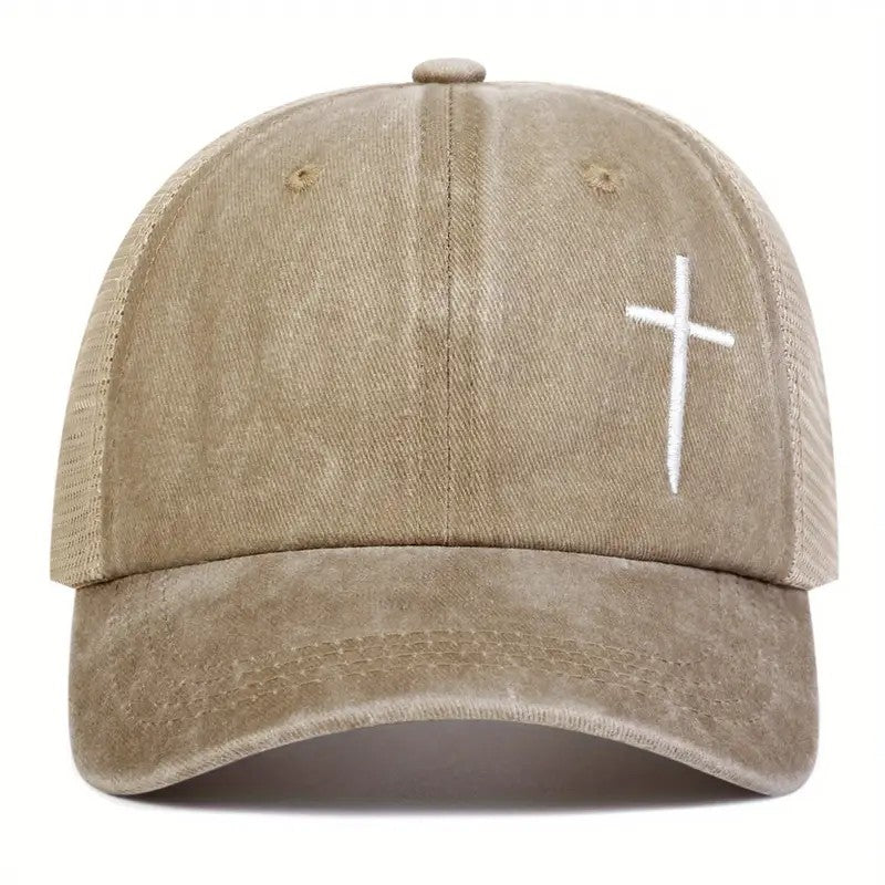 Christian Cross Embroidered Trucker Hat Adjustable Mesh Baseball Cap Unisex