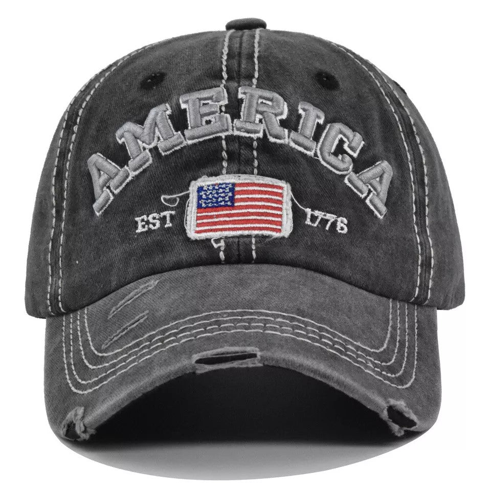 American Distressed Baseball Cap, 1776 American Flag USA, Men's Women
