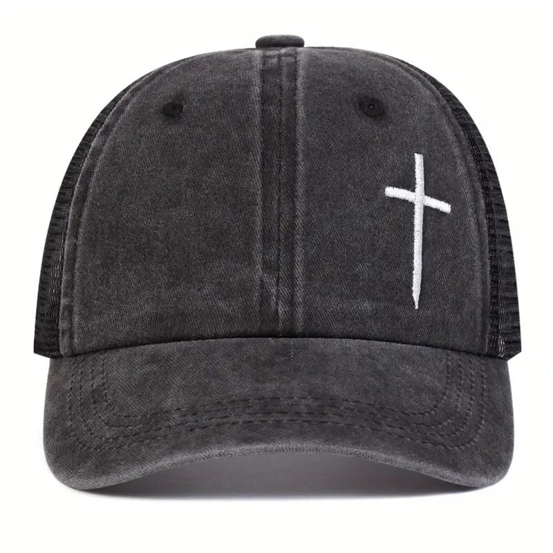 Christian Cross Embroidered Trucker Hat Adjustable Mesh Baseball Cap Unisex