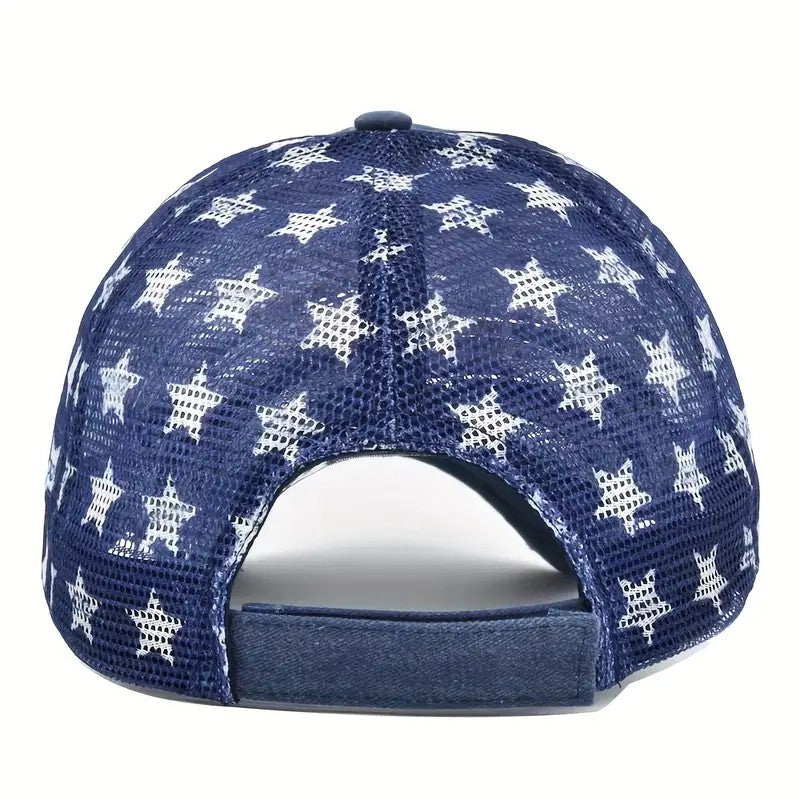 Black American Flag Star Trucker Cap-Washed Distressed USA Embroidery-Adjustable