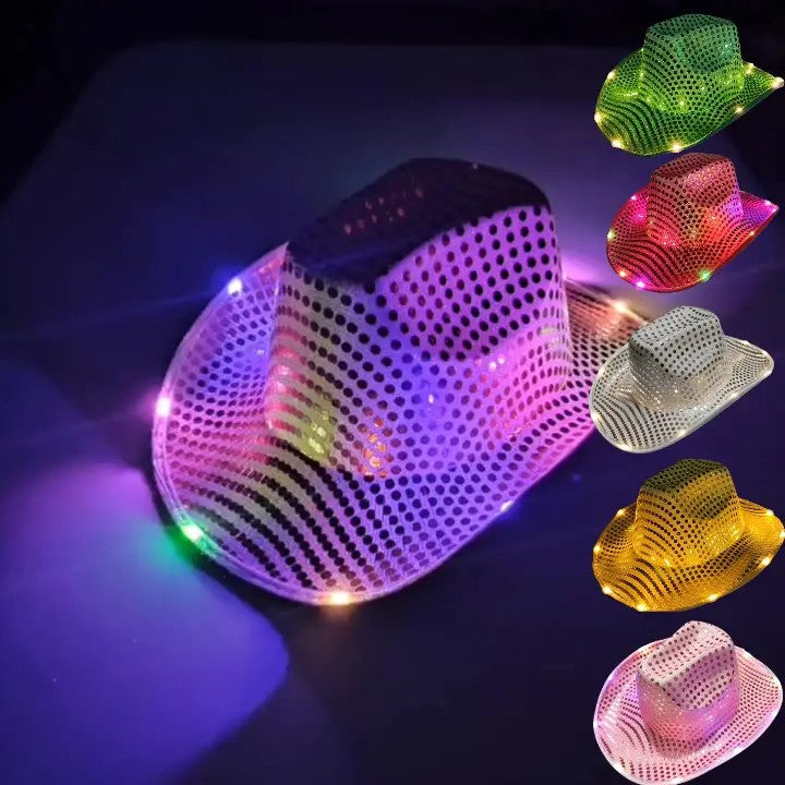 Sequin Light Up LED Flashing Cowboy Hat with Sequins LEDS, Cowgirl, Western