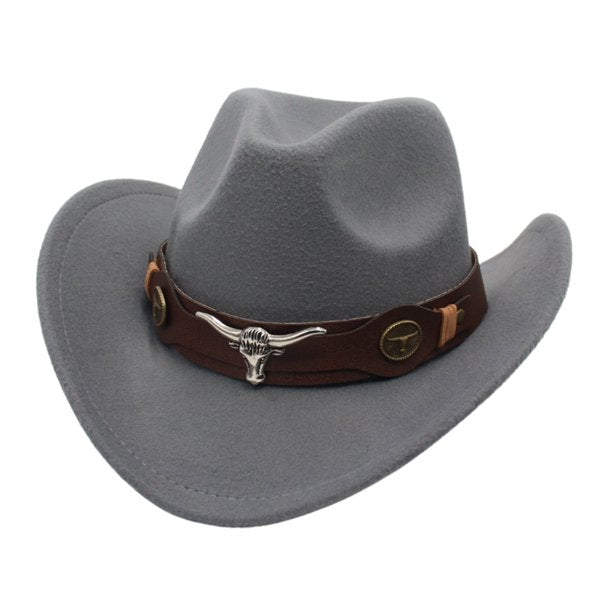 Western Cowboy, Cowgirl Hat, Bull Strap, Men Women Retro Wide Brim