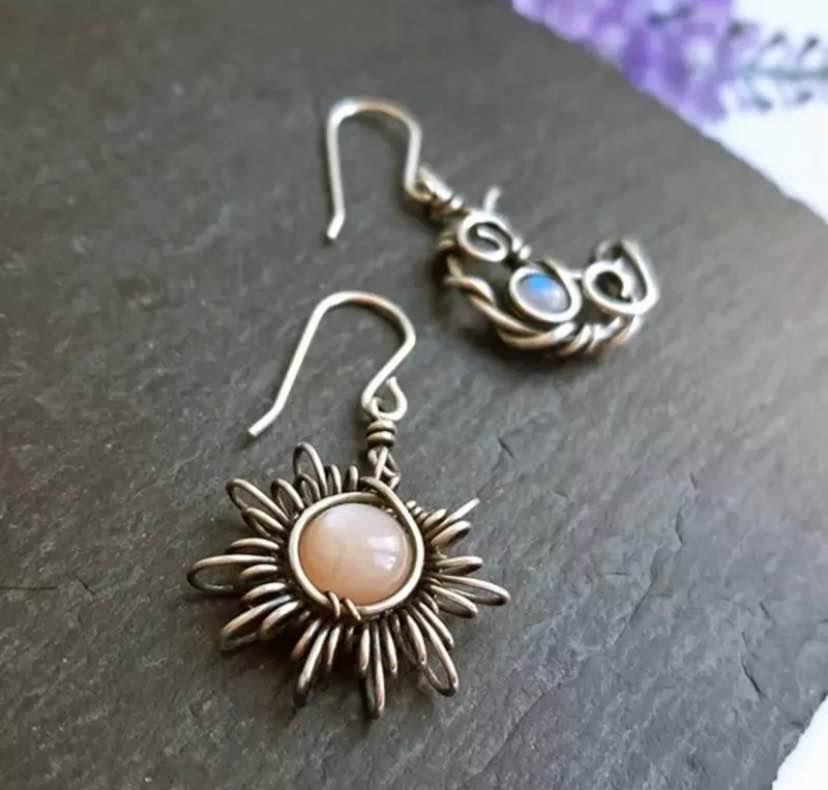 Boho Opal Sun and Moon Earrings