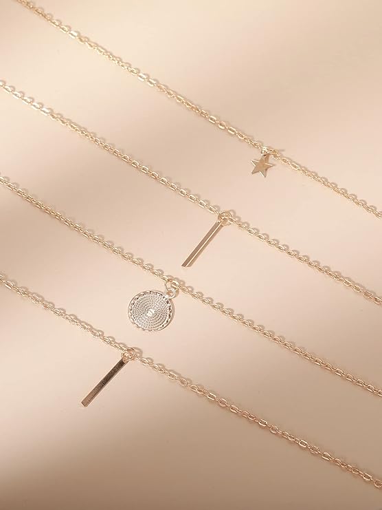 Multi (Four) Layer Long Chain Pendant Choker Necklace Jewelry - Boho Women Gold
