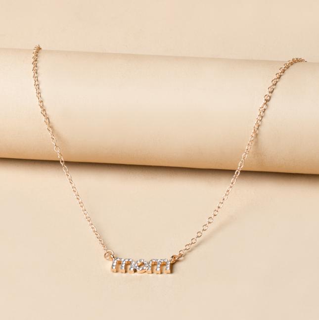 mom Crystal Necklace - Gold