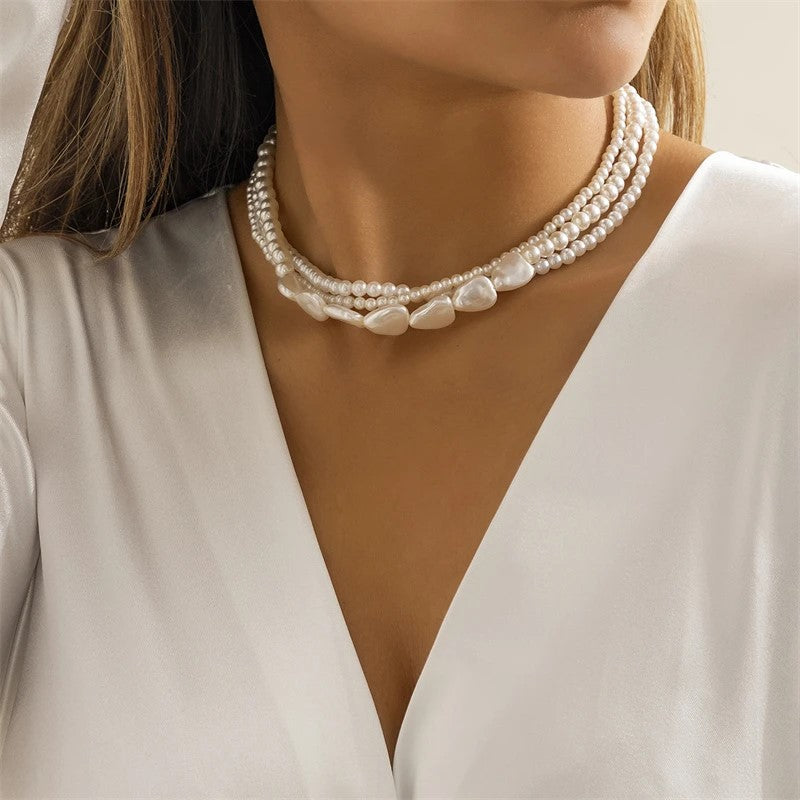 White Pearl Layered Necklace for Women Jewelry 1-3 Layers/Strands - Round & Flat