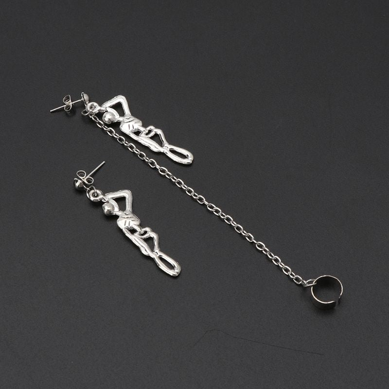 Skeleton Chain Earrings w/ Ear Cuff