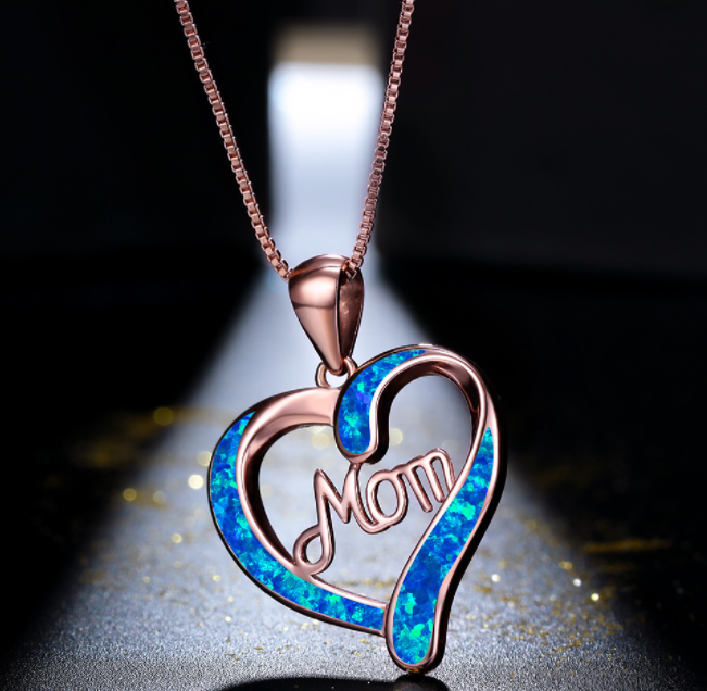 Mom Heart with Blue Neckalce - Mother's Day