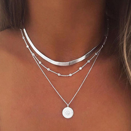 Trendy Silver Women Three Layered Choker Necklace
