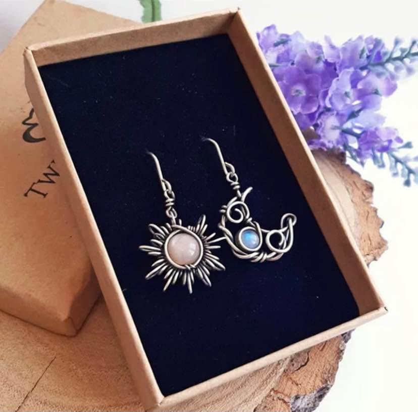 Boho Opal Sun and Moon Earrings