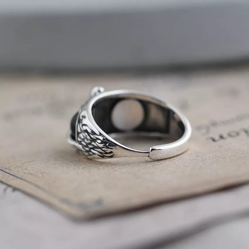 Cute Owl Blue Eye Silver Ring