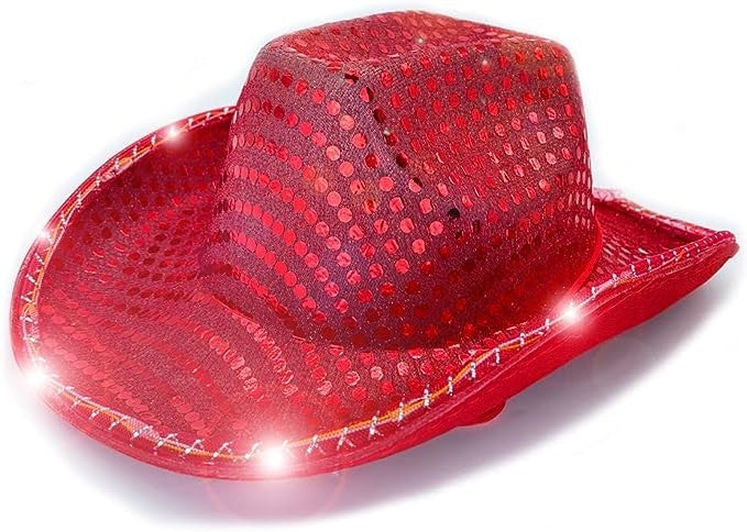 Sequin Light Up LED Flashing Cowboy Hat with Sequins LEDS, Cowgirl, Western