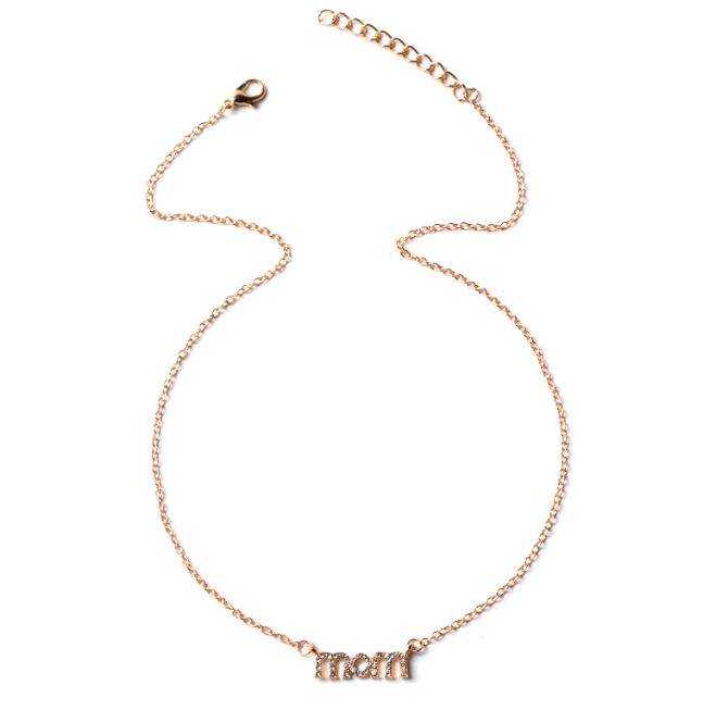 mom Crystal Necklace - Gold