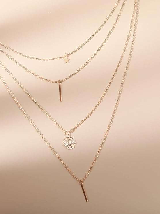 Multi (Four) Layer Long Chain Pendant Choker Necklace Jewelry - Boho Women Gold