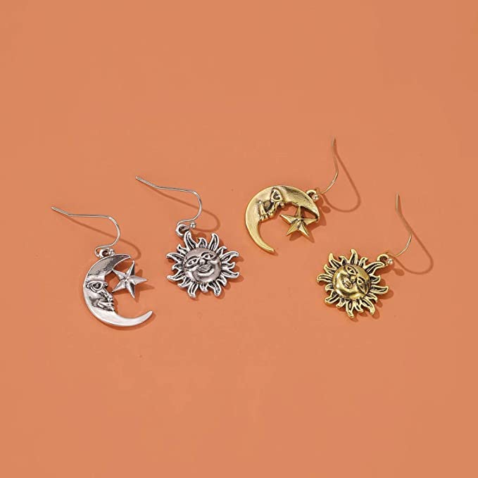 Sun, Man in the Moon Earrings, Asymmetrical